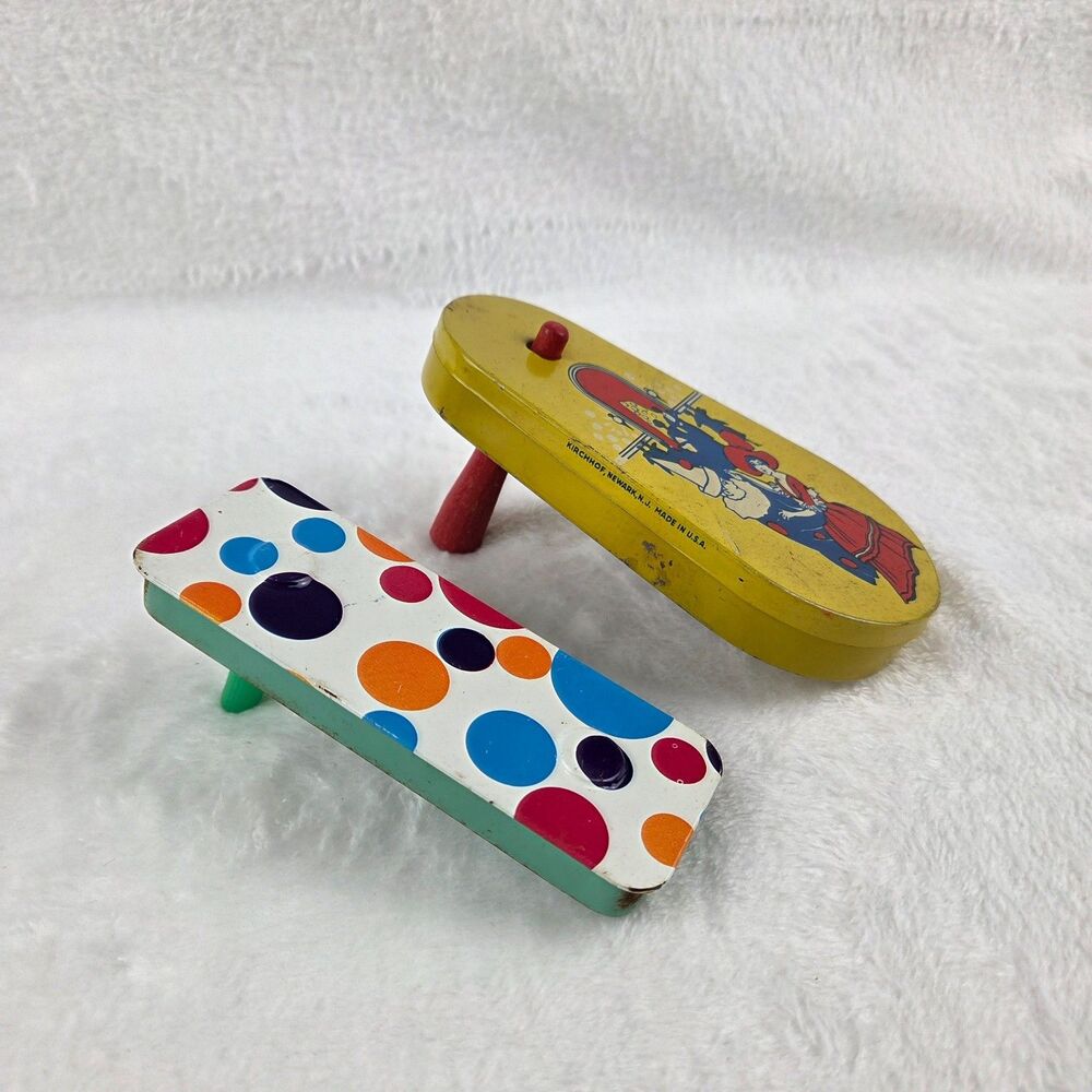 Lot‎ of 2 Vintage Tin Litho Noisemakers – Kirchhof USA & Polka Dot – Working